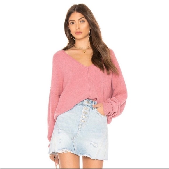 Free People Sweaters - Free People Take Me Places Pink Oversized V-Neck Sweater Extra Small